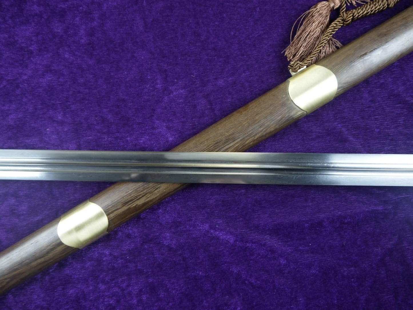 Tai Chi Long-Handled Sword,Damascus Blade,Rosewood Scabbard,Copper fittings