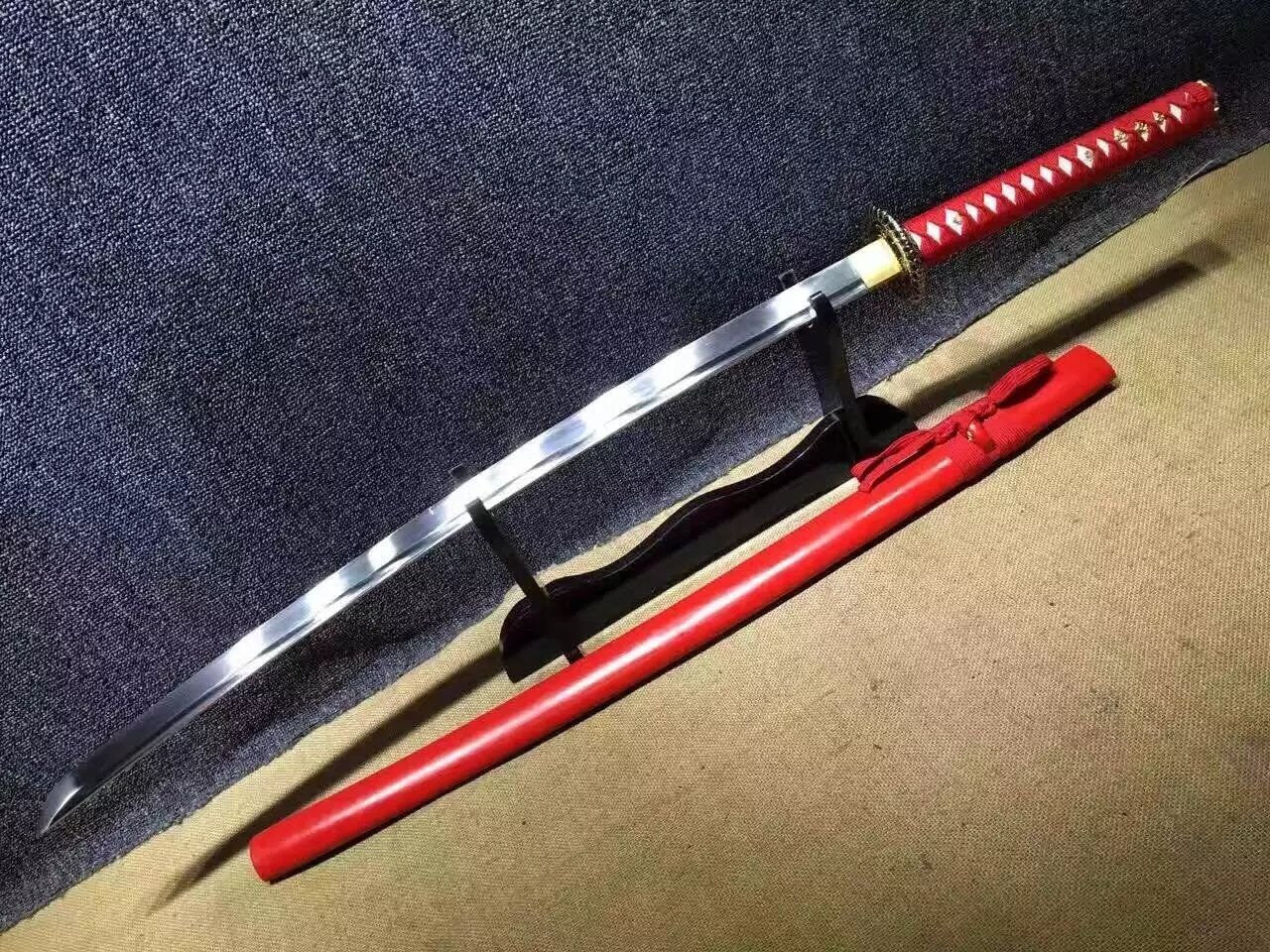 katana/Samurai sword/Medium carbon steel/Alloy fitted/Red paint Koshirae - Chinese sword shop