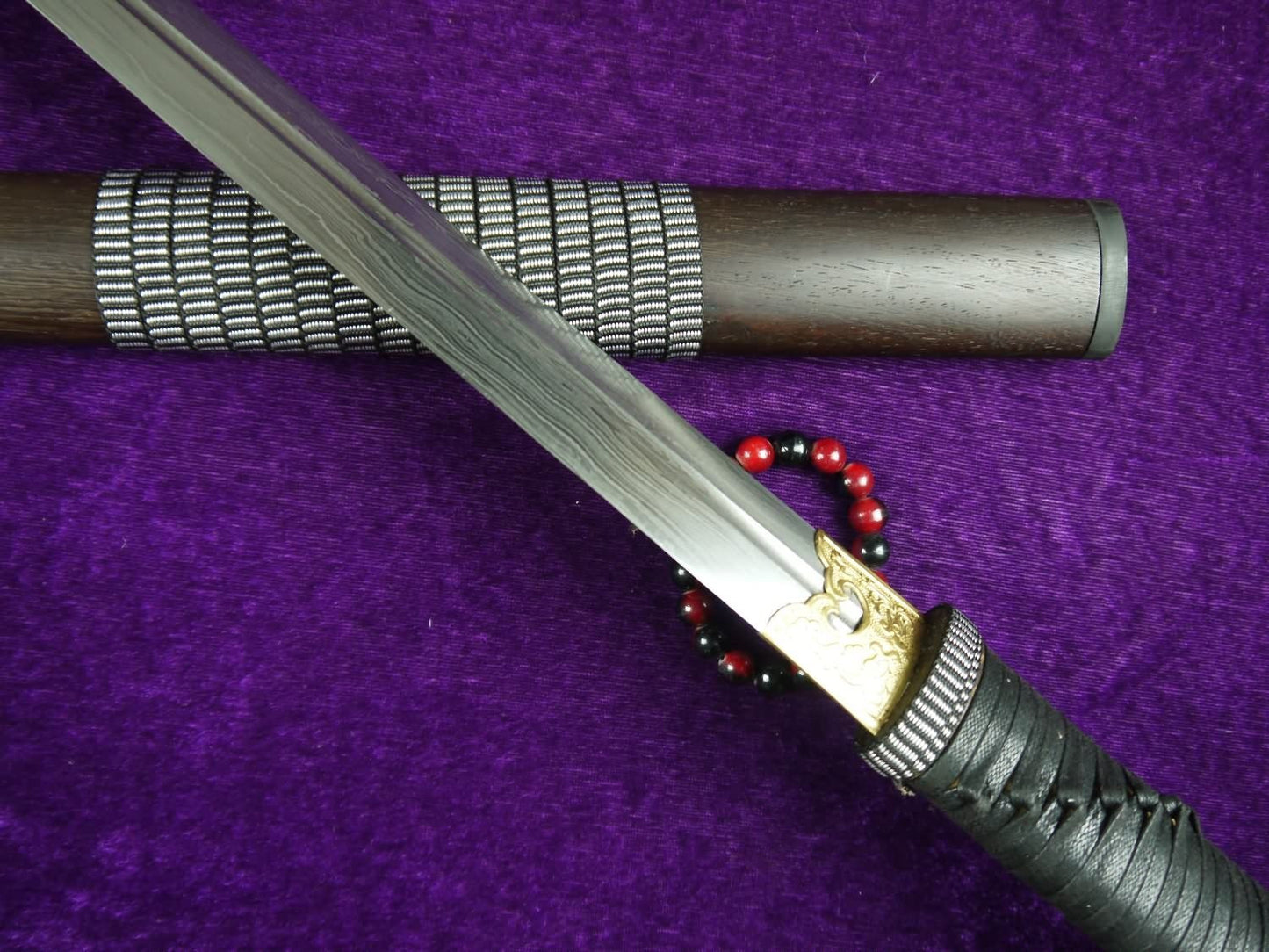 Chinese sword/Damascus steel Single groove blade/Full tang/Rosewood - Chinese sword shop