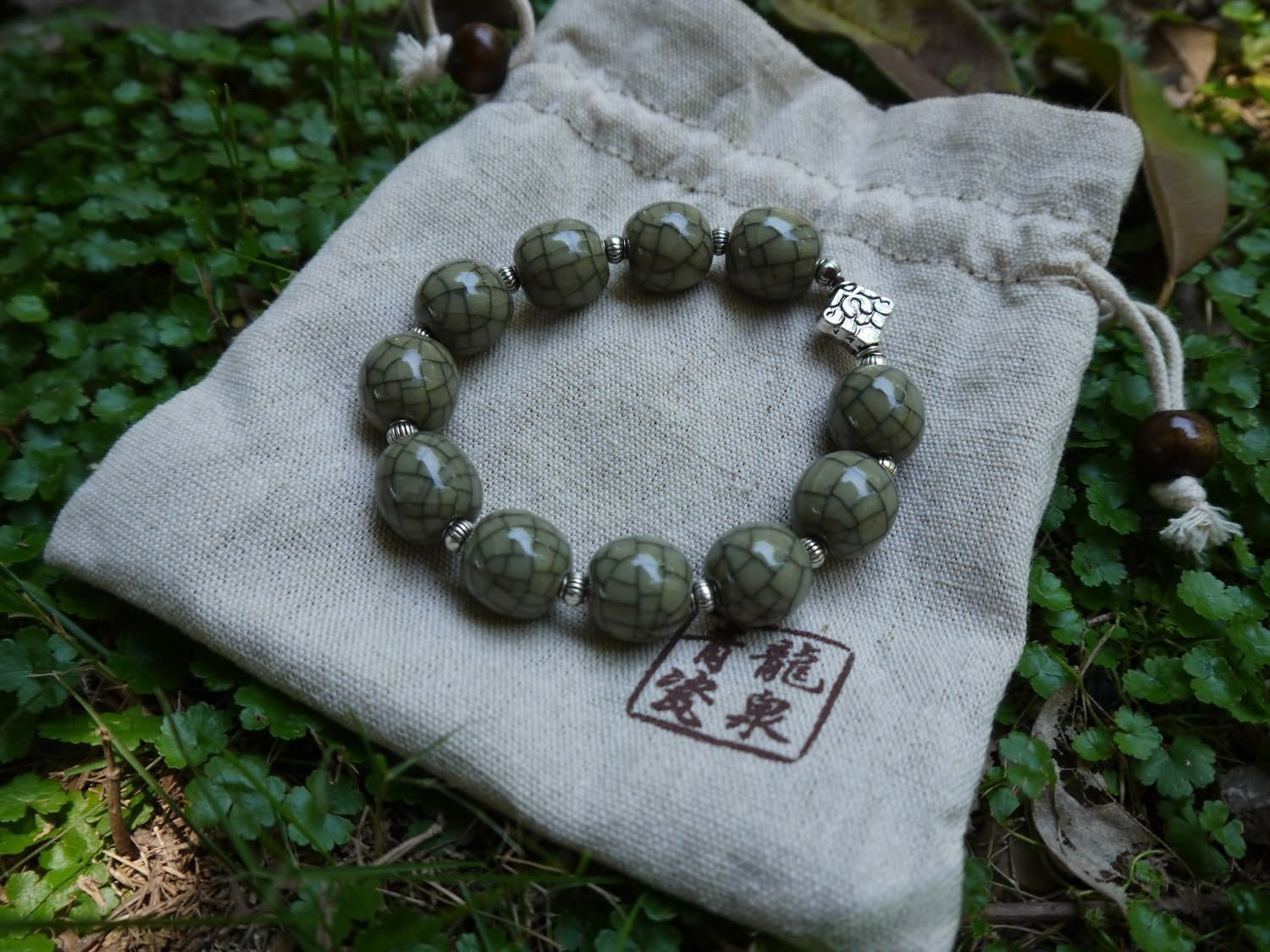 Longquan celadon Ge kiln/Celadon bracelet/Chain/Swarovski no.624 - Chinese sword shop