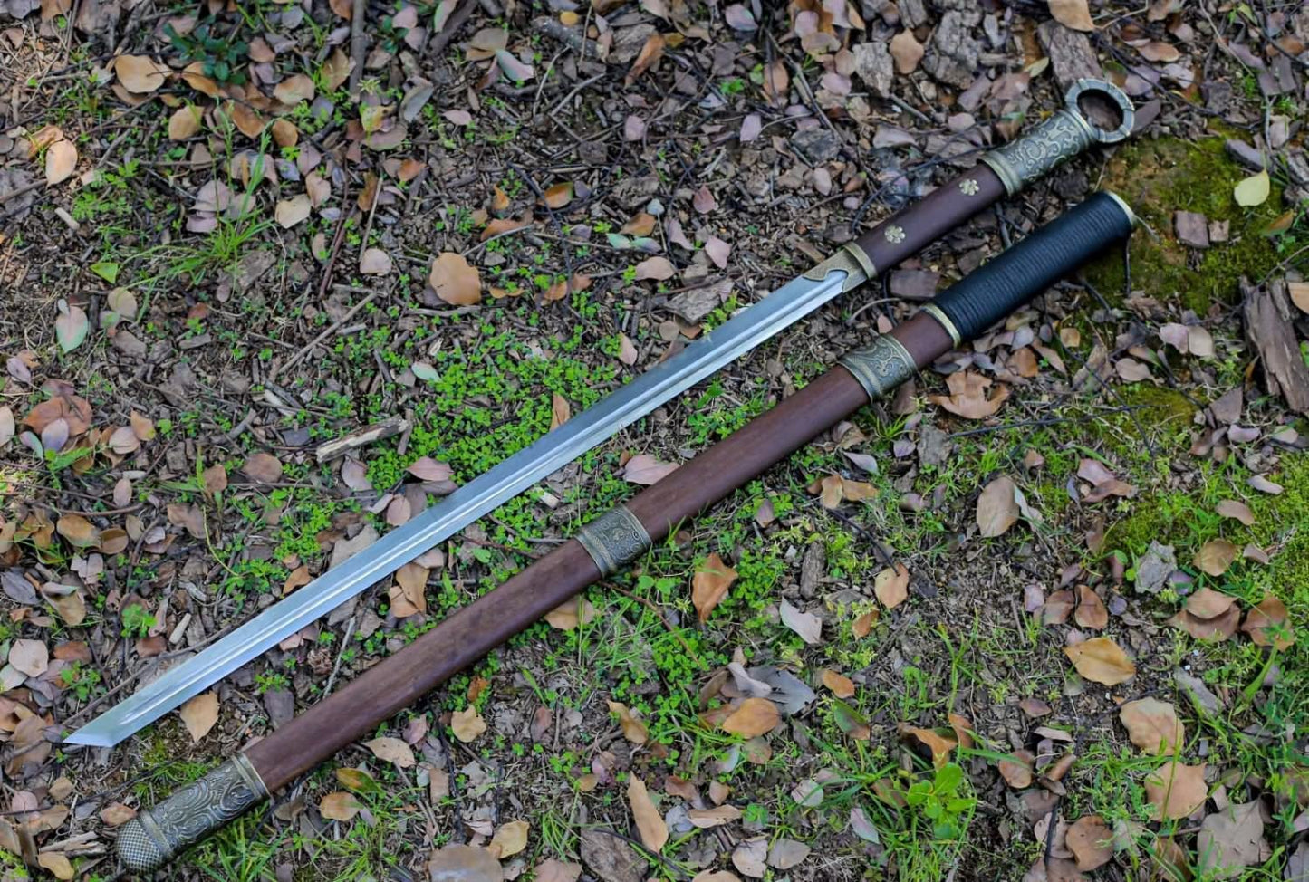 LOONGSWORD,Tang dao Real Forged T10 Steel Blade with Alloy Fittings and Rosewood Scabbard