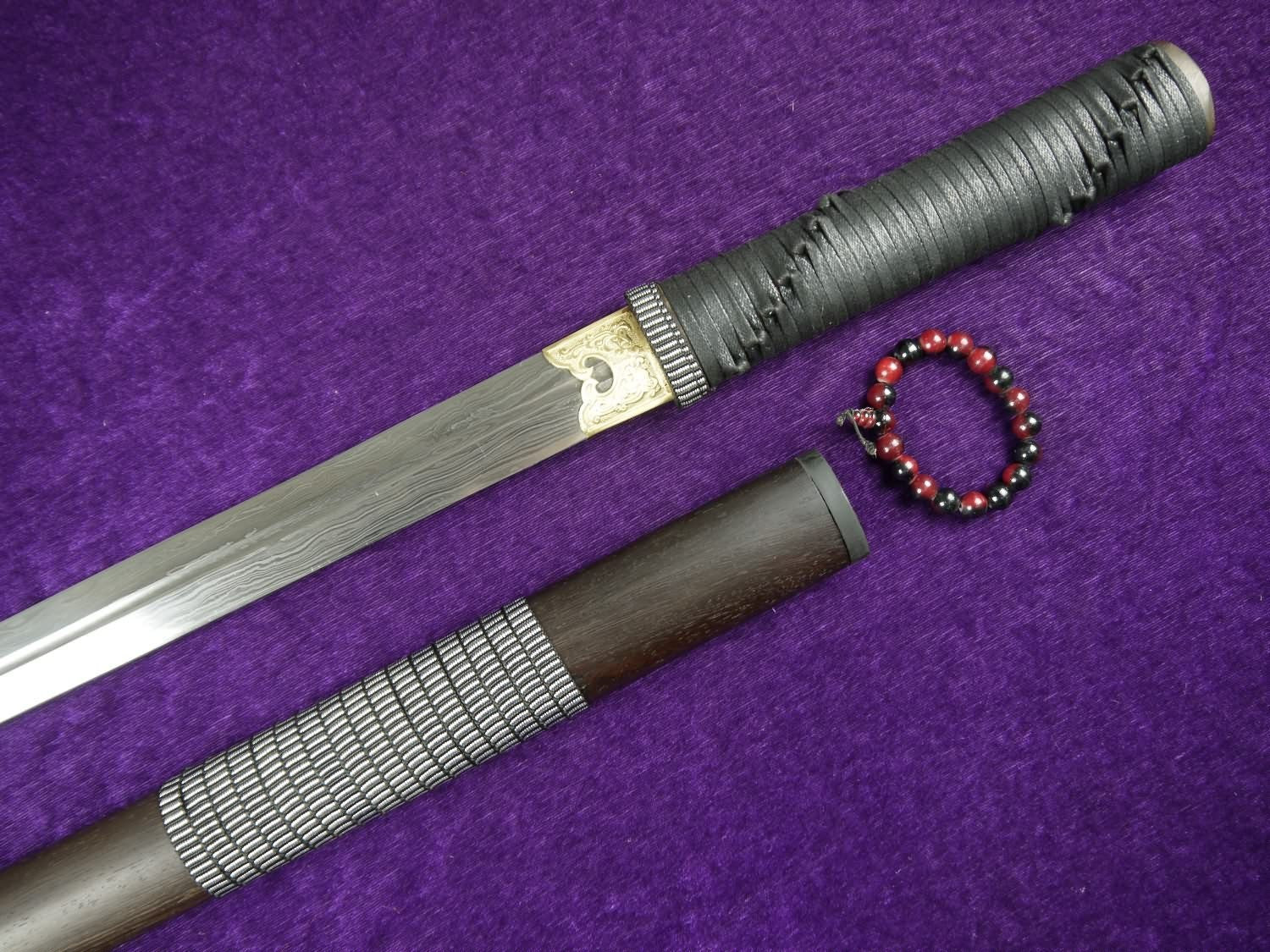 Chinese sword/Damascus steel Single groove blade/Full tang/Rosewood - Chinese sword shop