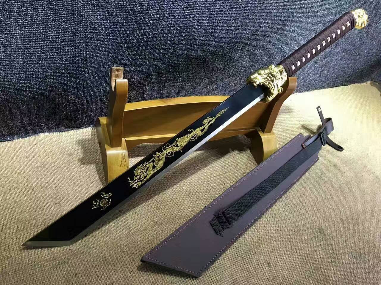 Dragon machete/Outdoor knife/Manganese steel/Brown leather scabbard - Chinese sword shop