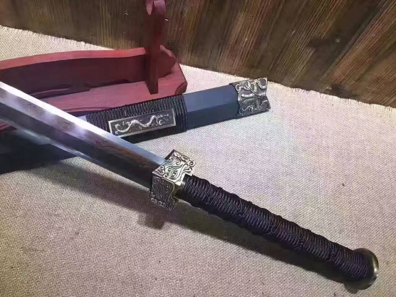 Han sword/Damascus steel red blade handmade/Dark wood Scabbard - Chinese sword shop
