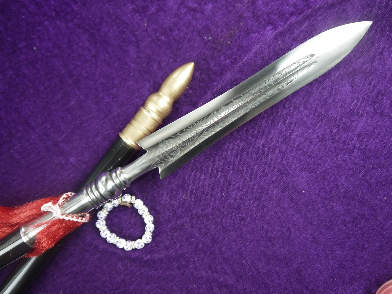 Taichi spear/Stainless steel/hand-made carved patterns/Two rod/Kung fu - Chinese sword shop
