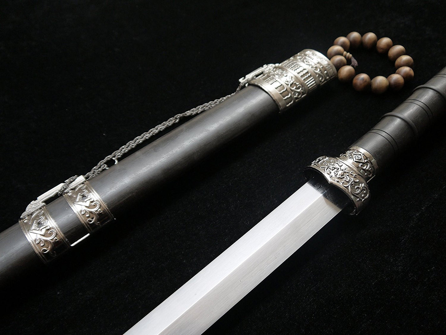 Longquan sword(High carbon steel blade,Black wood scabbard,Zinc-alloy fitted)Length 39" - Chinese sword shop