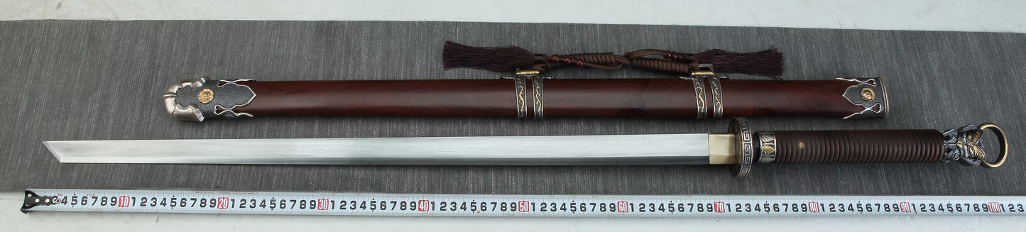 Tang dao Swords Real Damascus Blade,Brass Fittings,Rosewood Scabbard