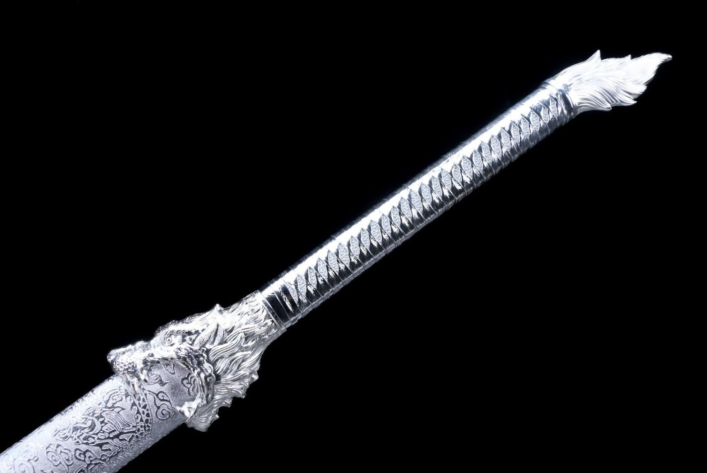 Silver Dragon Tang jian,Battle Ready Hand Forged High Carbon Steel Etched Blade
