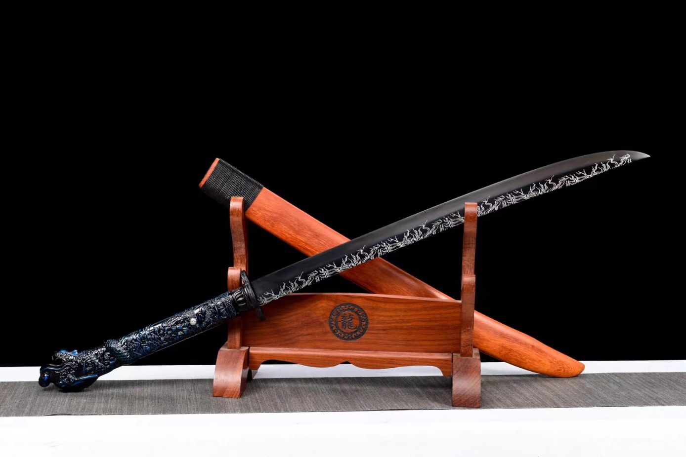 Horn Dao Swords High Carbon Steel Etch Blade,Redwood Scabbard,Dragon Handle,LOONGSWORD