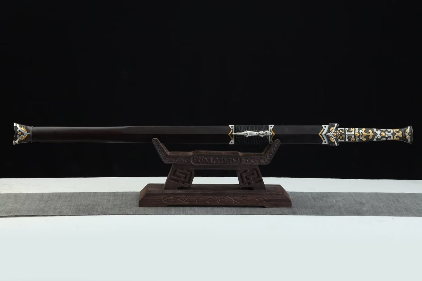 Han Swords Real,Forged 1095 Folded Steel Blade,Copper Fittings,Ebony Scabbard