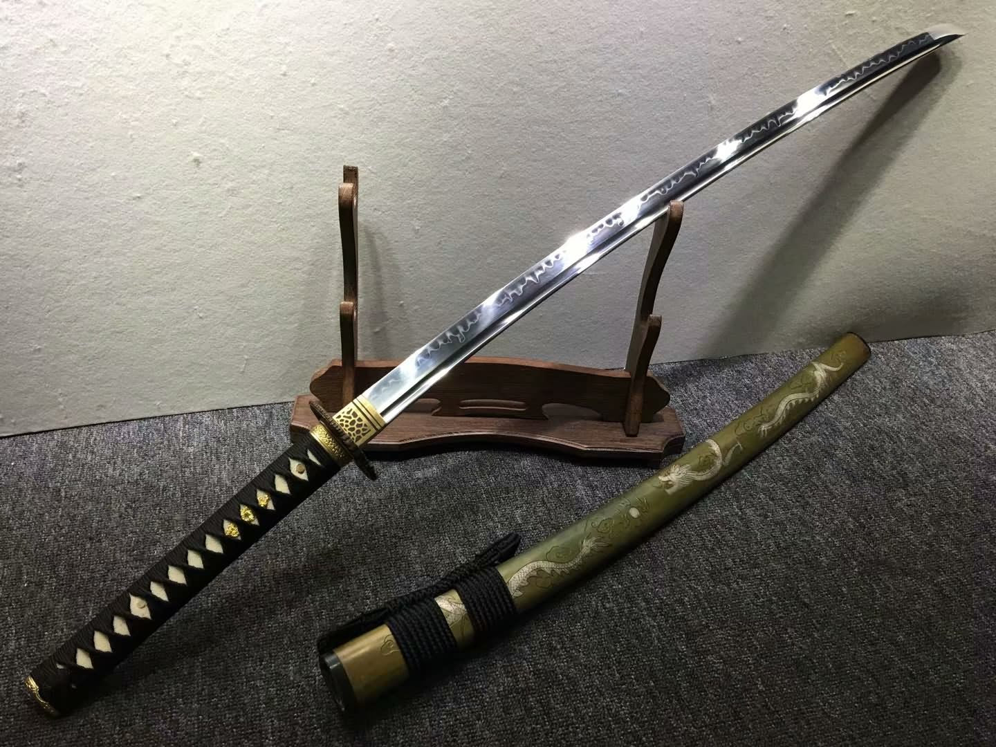Nihontou katana,Handmade,High carbon steel burn blade,Brass,Full tang,A - Chinese sword shop