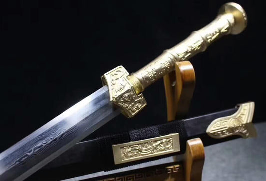 Han sword(Damascus steel blade,Black scabbard,Brass fittings)Length 41" - Chinese sword shop