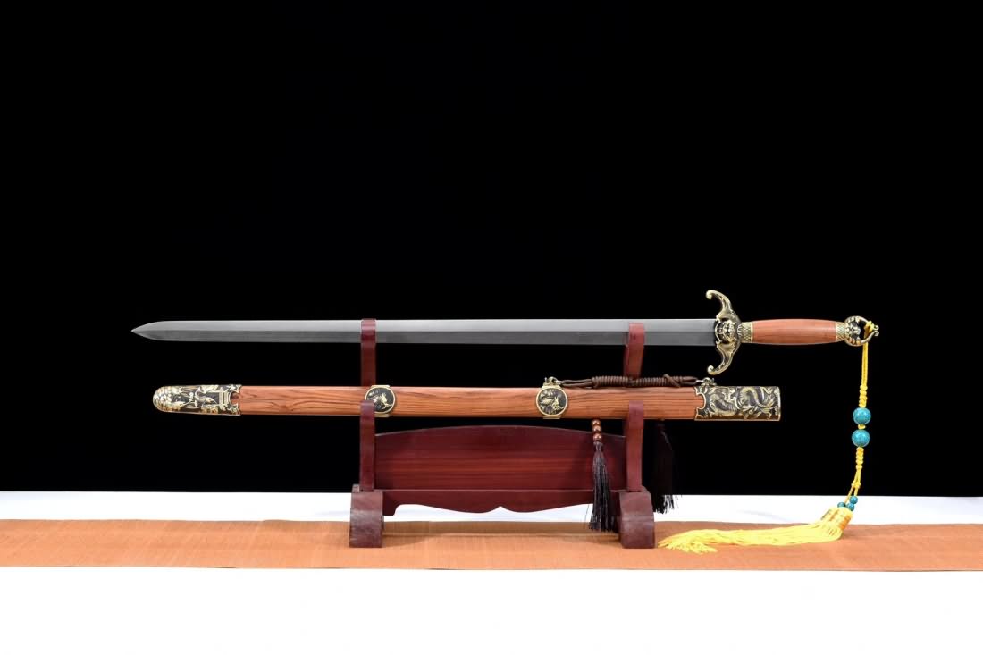 Bat sword,Damascus steel blade,Rosewood scabbard,Brass fittings - Chinese sword shop