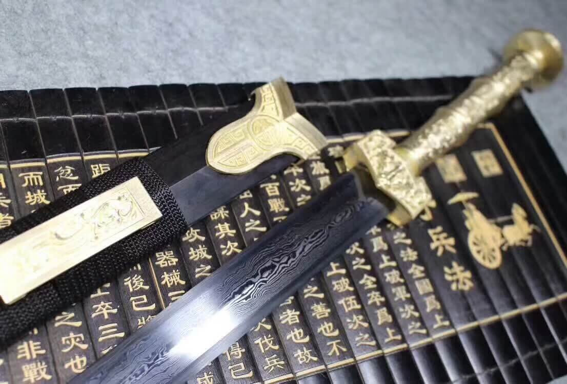 Han sword(Damascus steel blade,Black scabbard,Brass fittings)Length 41" - Chinese sword shop