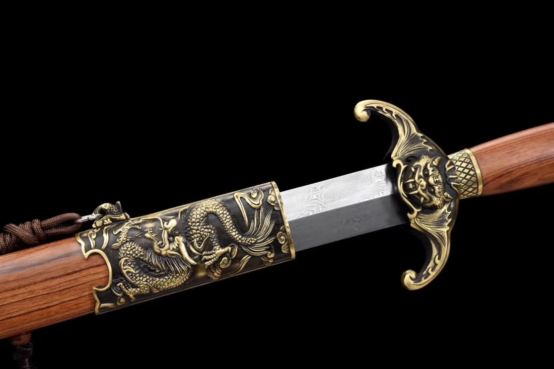 Bat sword,Damascus steel blade,Rosewood scabbard,Brass fittings - Chinese sword shop