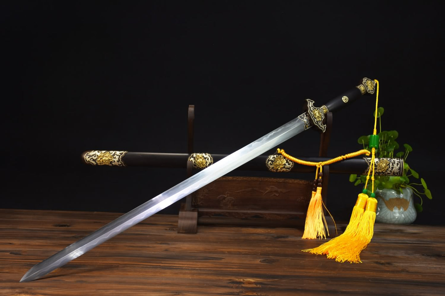 PEONY Sword,Hand forged,Damascus steel  turn blade,Brass fittings - Chinese sword shop