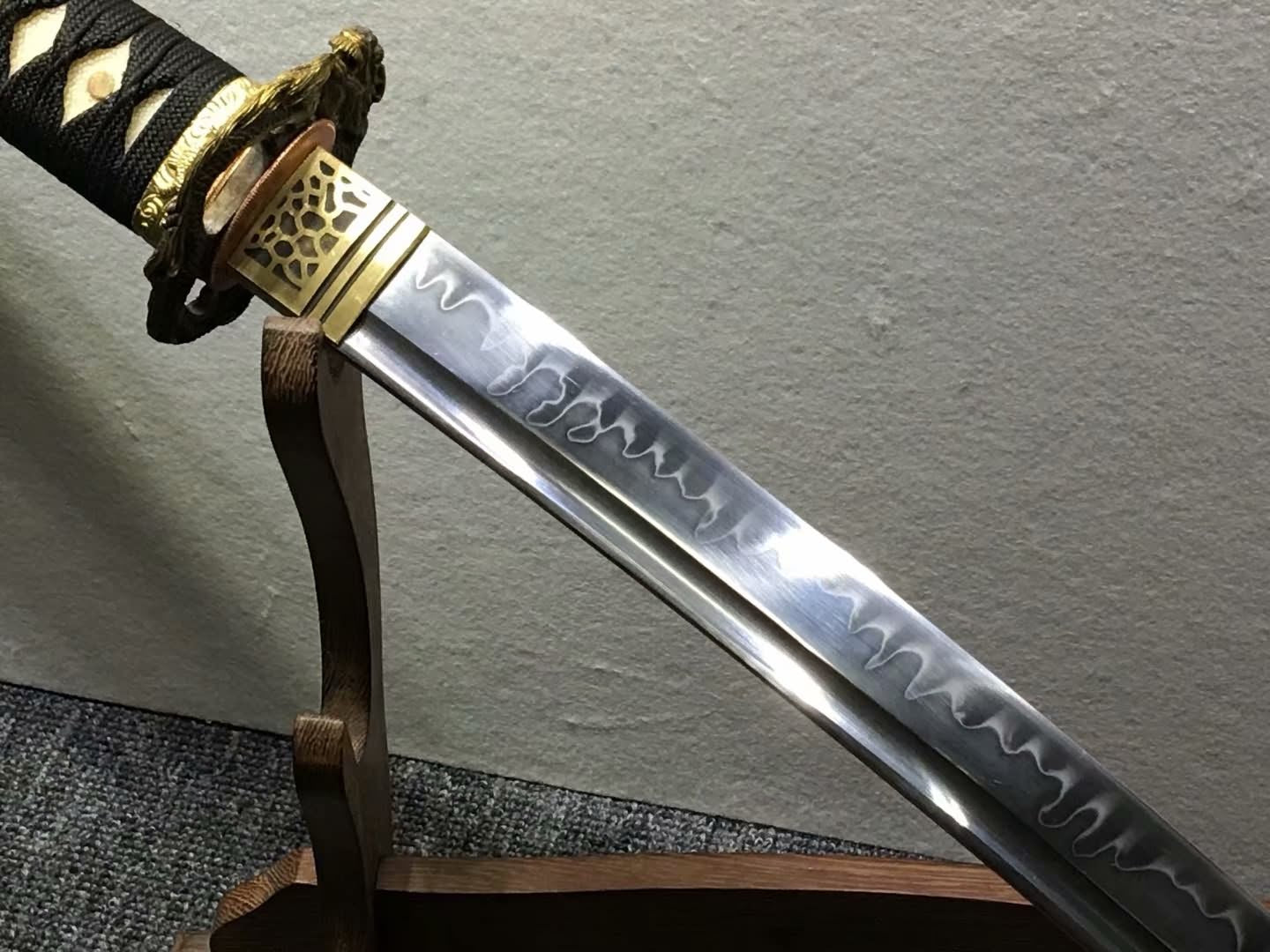 Katana,Hand forged,High carbon steel burn blade,Brass,Full tang,E - Chinese sword shop