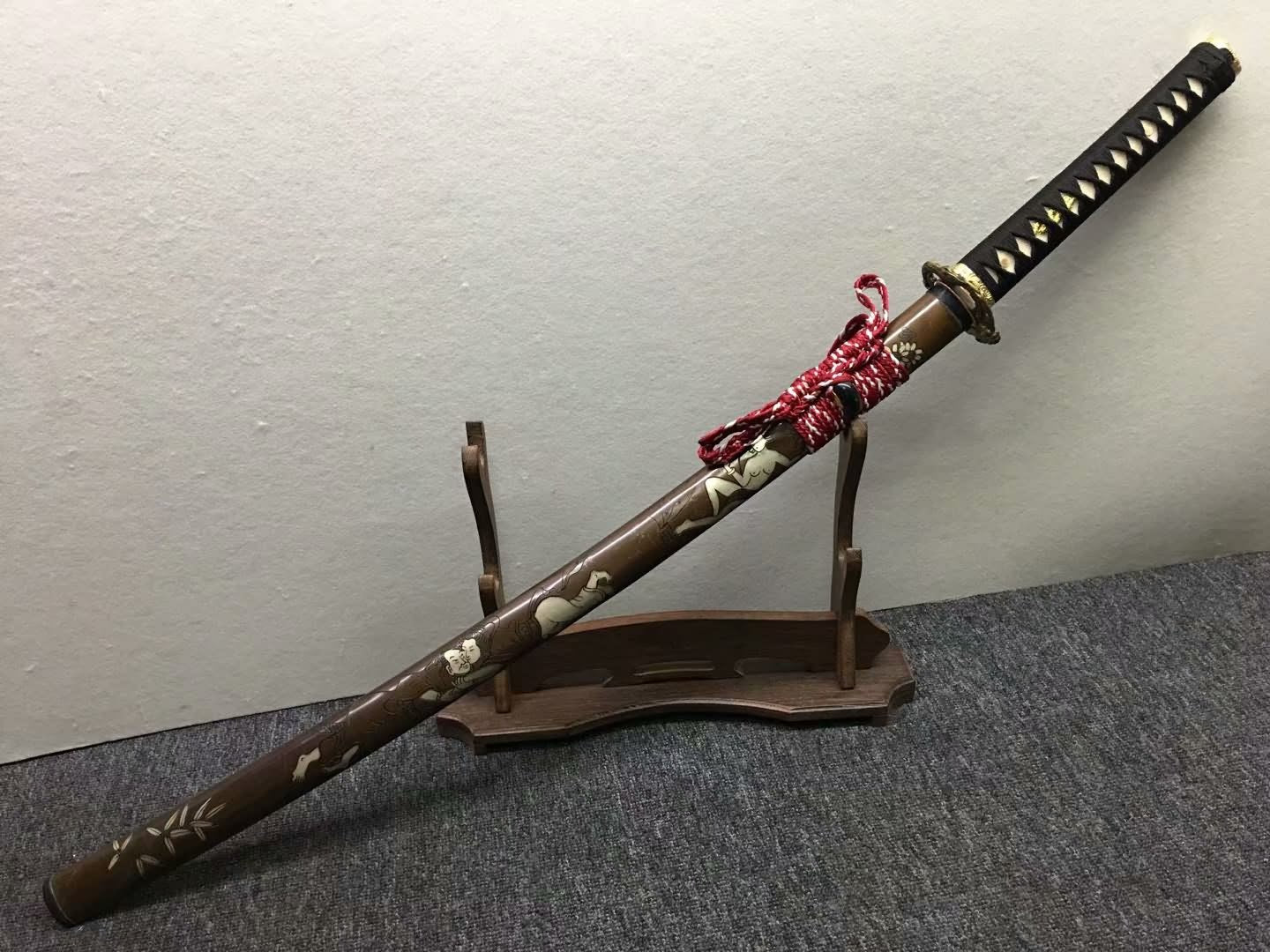 Katana,Hand forged,High carbon steel burn blade,Brass,Full tang,E - Chinese sword shop