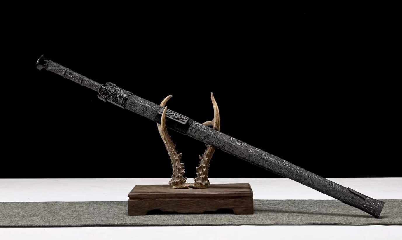 Han jian Swords Manganese Steel Hollow Blade,Black Scabbard,Alloy Handle