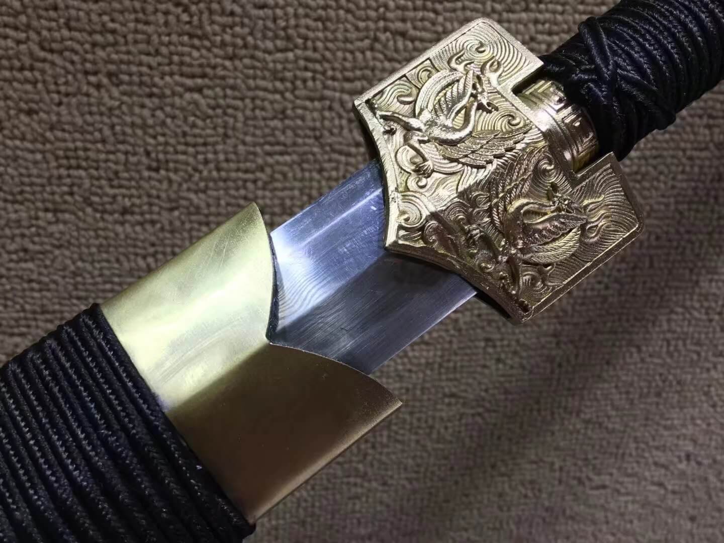 Han sword(Damascus steel bade,Black scabbard,Brass fittings)Length 41" - Chinese sword shop