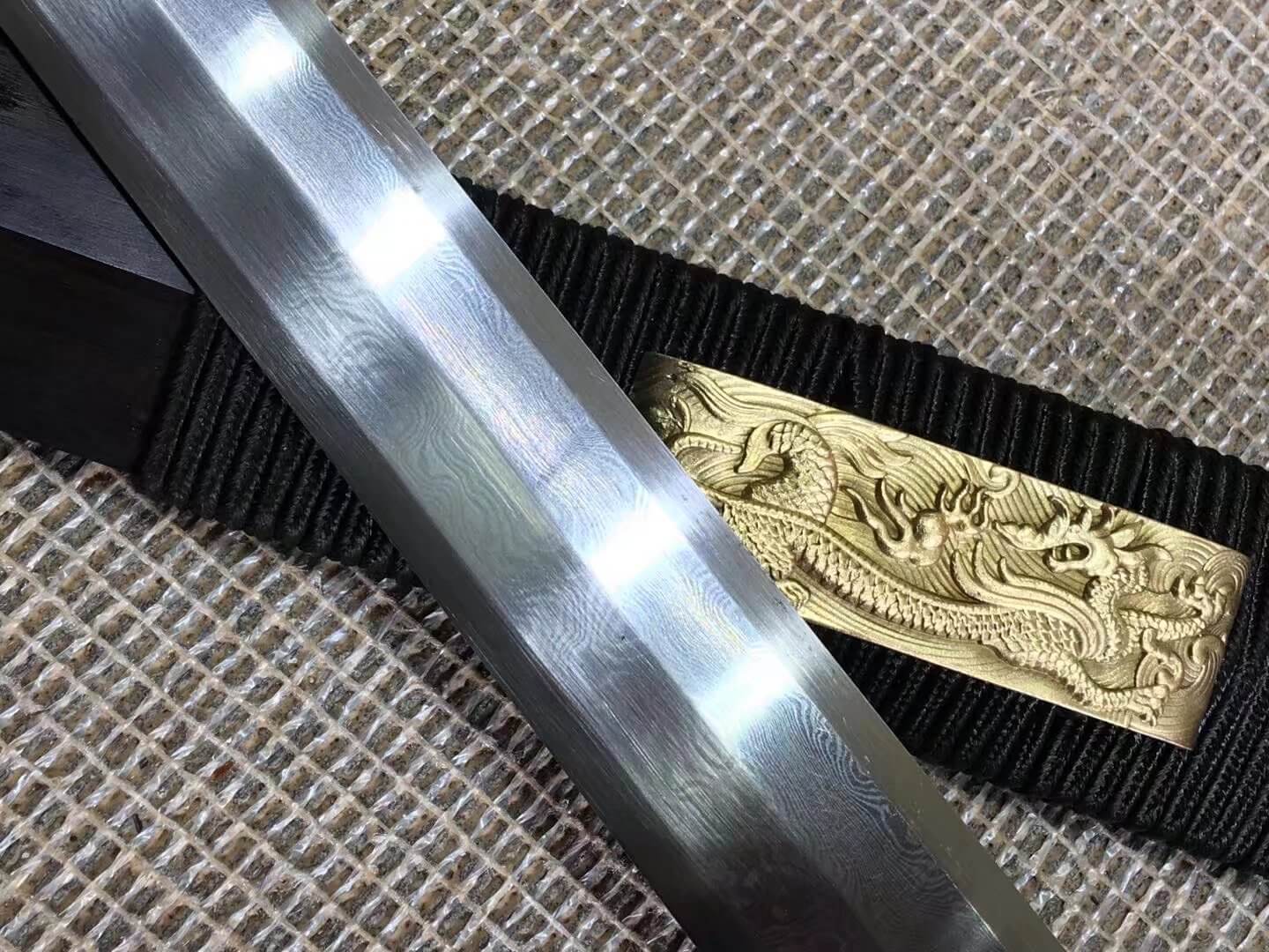 Han sword(Damascus steel bade,Black scabbard,Brass fittings)Length 41" - Chinese sword shop