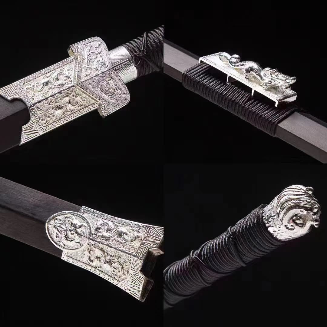 Han jian Forged Damascus Steel Blade Black Wood Scabbard Chinese sword ...
