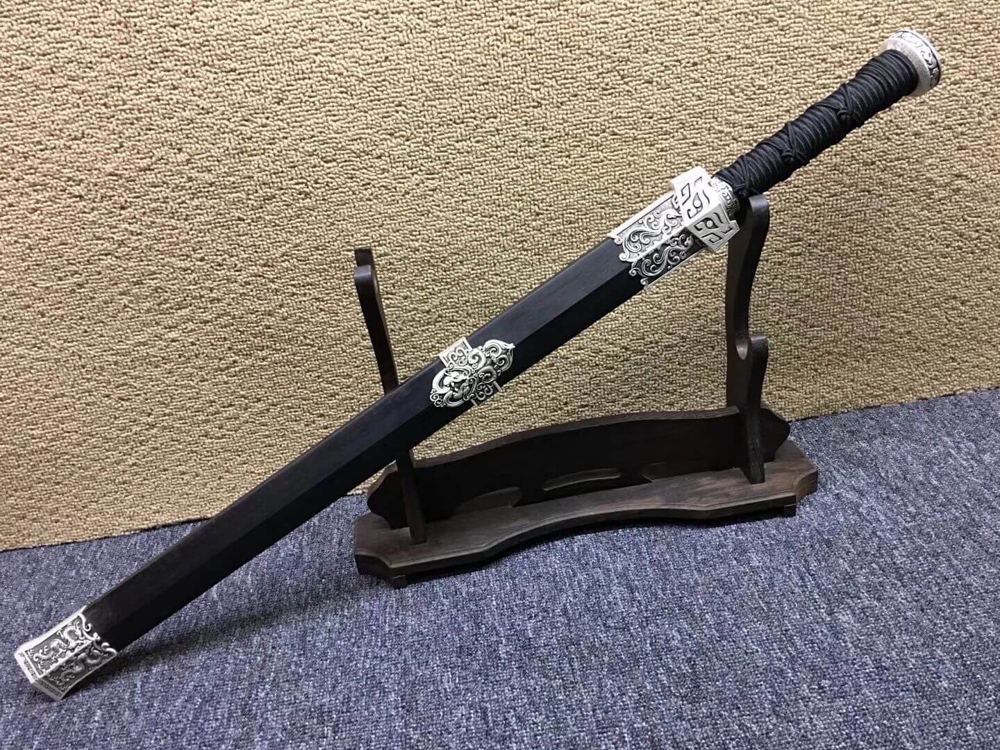 Han sword,Folded steel blade,Black wood scabbard,Alloy fitting - Chinese sword shop