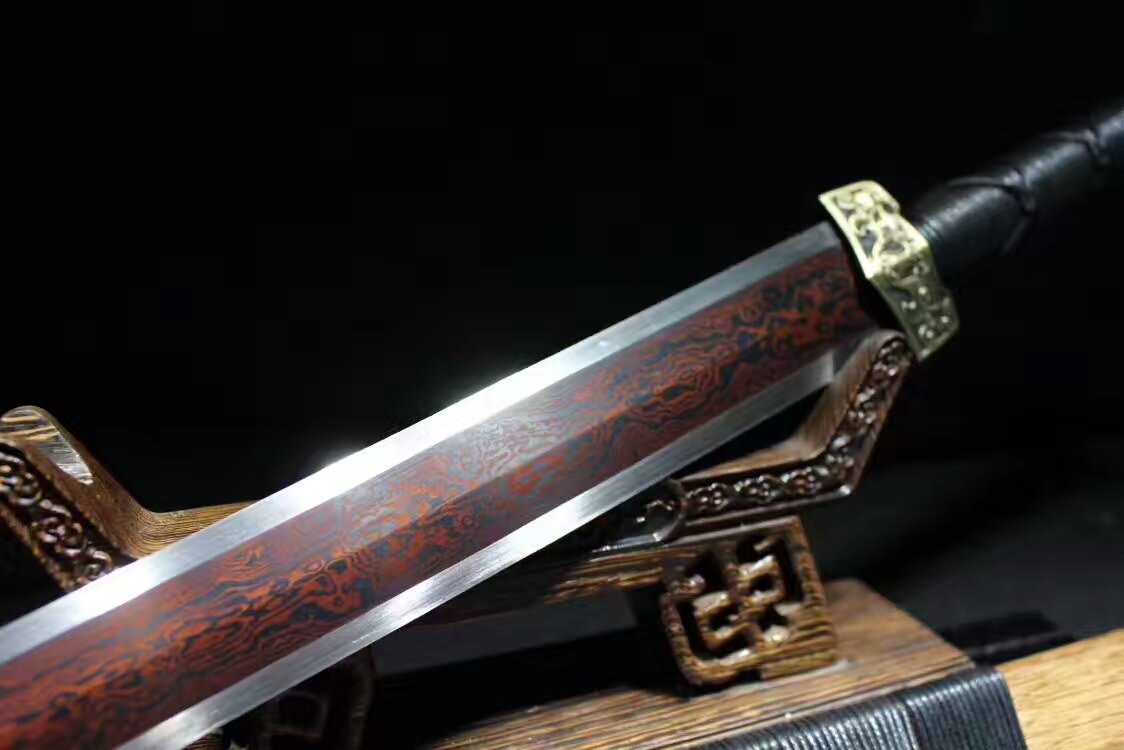Han sword(Damascus steel red blade,Rosewood,Alloy)Hand forged - Chinese sword shop