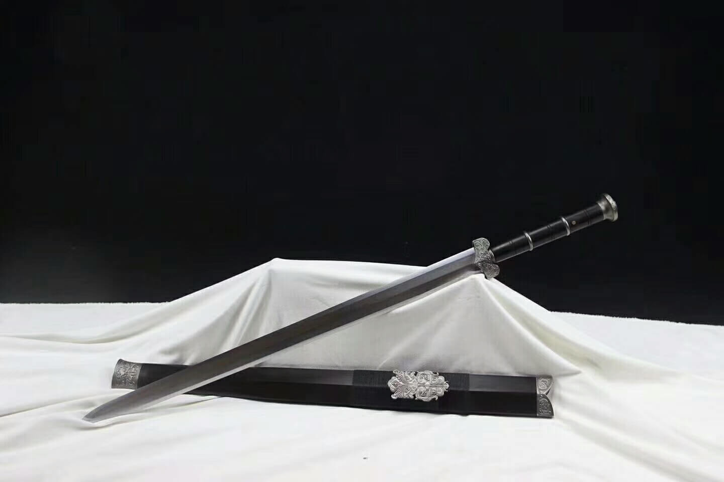 Han sword(Damascus steel blade,Ebony scabbard,Steel fittings)Length 35" - Chinese sword shop