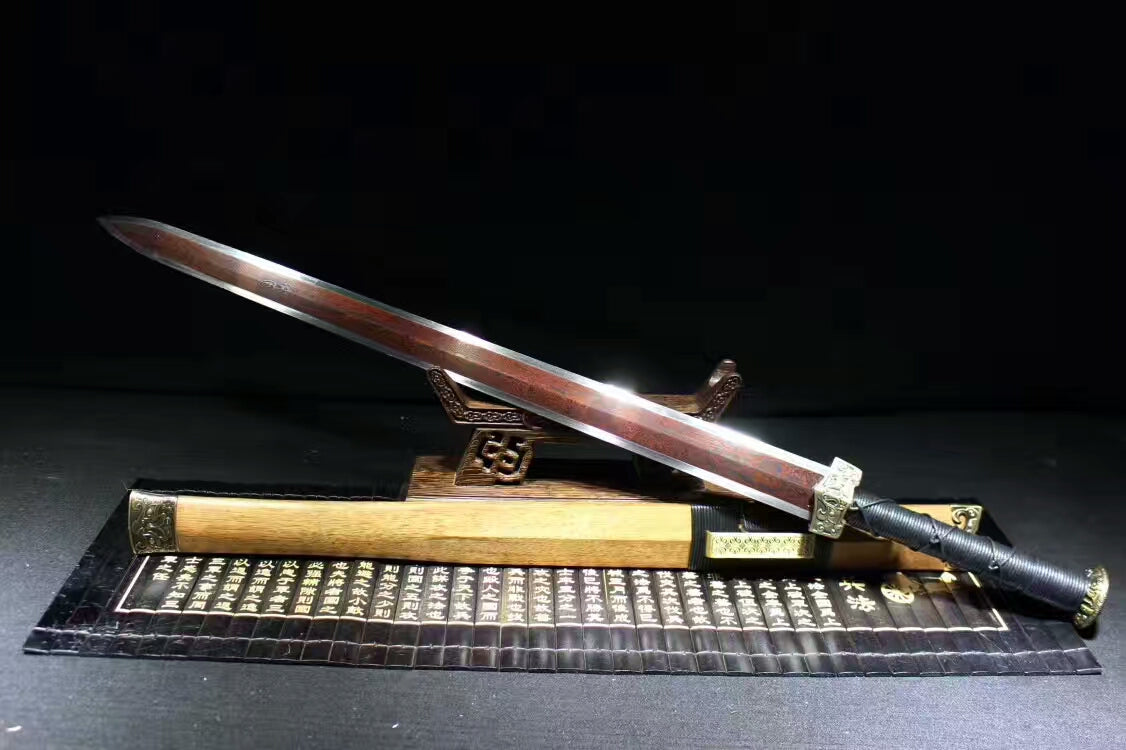 Han sword(Damascus steel red blade,Rosewood,Alloy)Hand forged - Chinese sword shop