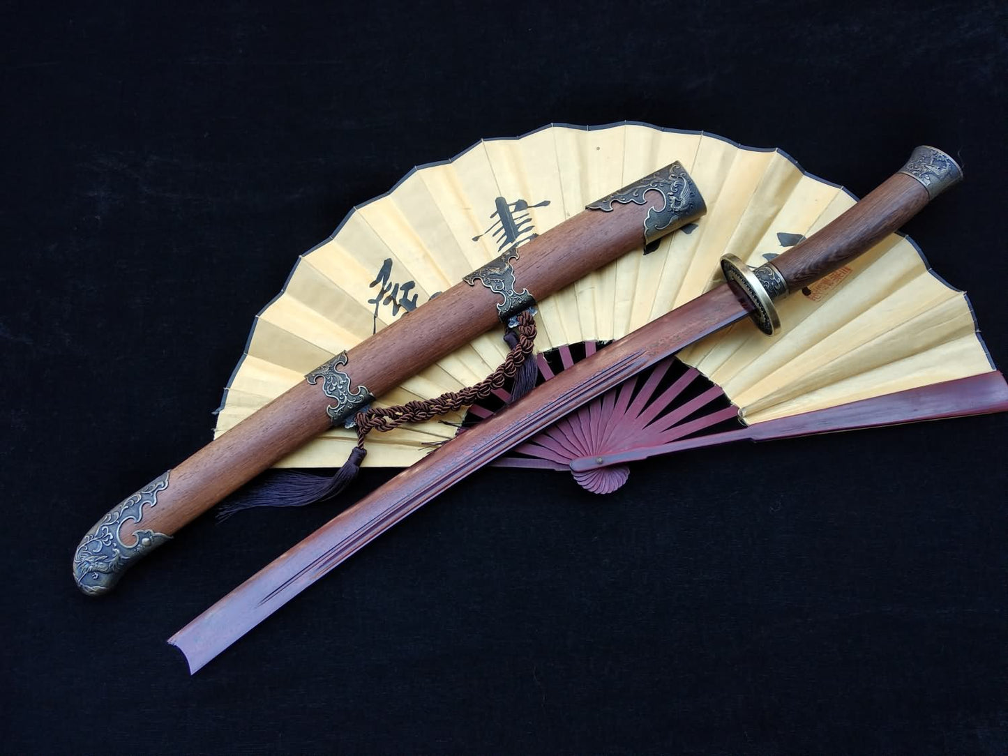 Qing dao sword,Damascus steel red blade,Rosewood scabbard,Alloy fittings - Chinese sword shop