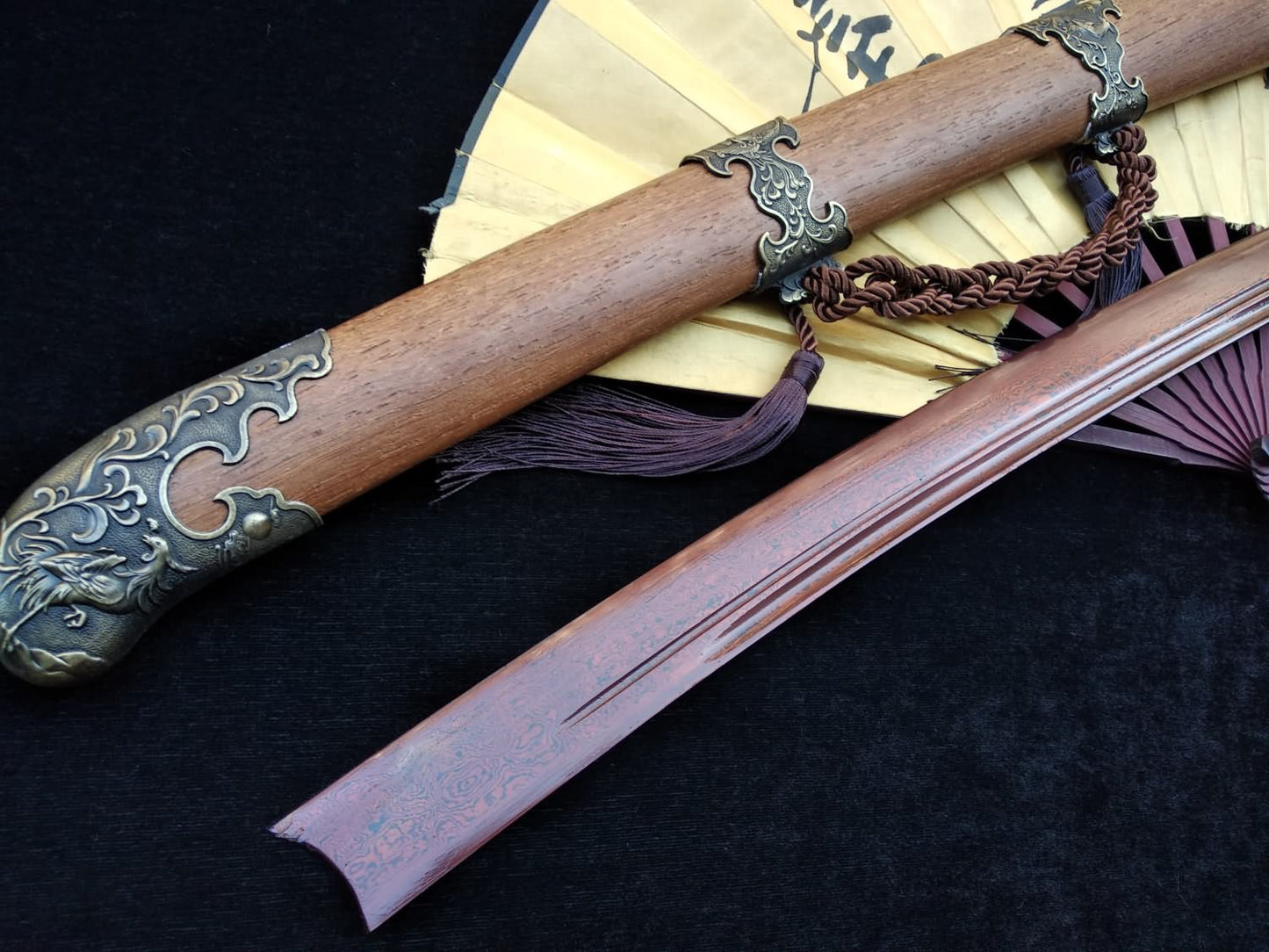 Qing dao sword,Damascus steel red blade,Rosewood scabbard,Alloy fittings - Chinese sword shop