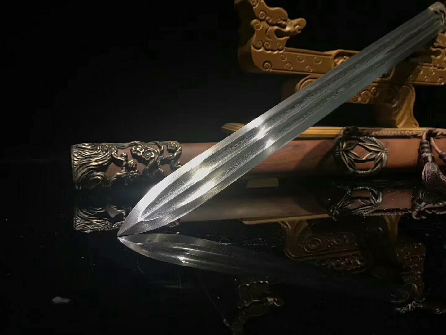 Gentleman Sword,Damascus steel bade,Rosewood scabbard,Brass - Chinese sword shop