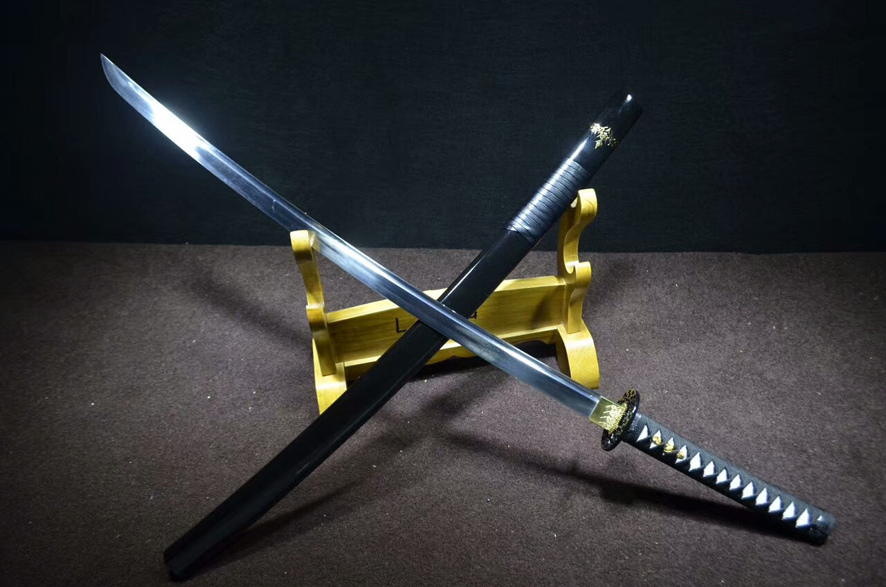 katana,Samurai sword(Medium carbon steel,Alloy,Black scabbard)Full tang - Chinese sword shop