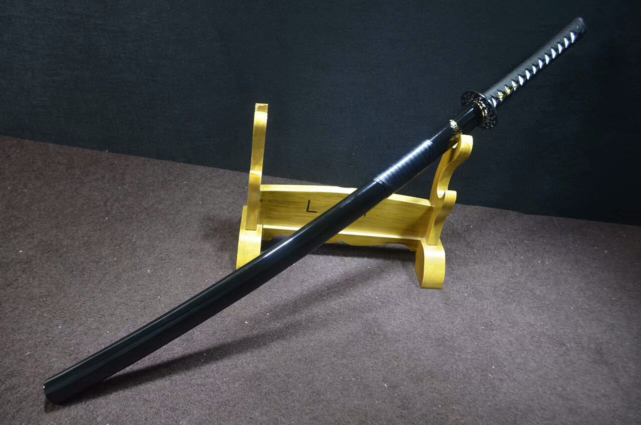 katana,Samurai sword(Medium carbon steel,Alloy,Black scabbard)Full tang - Chinese sword shop