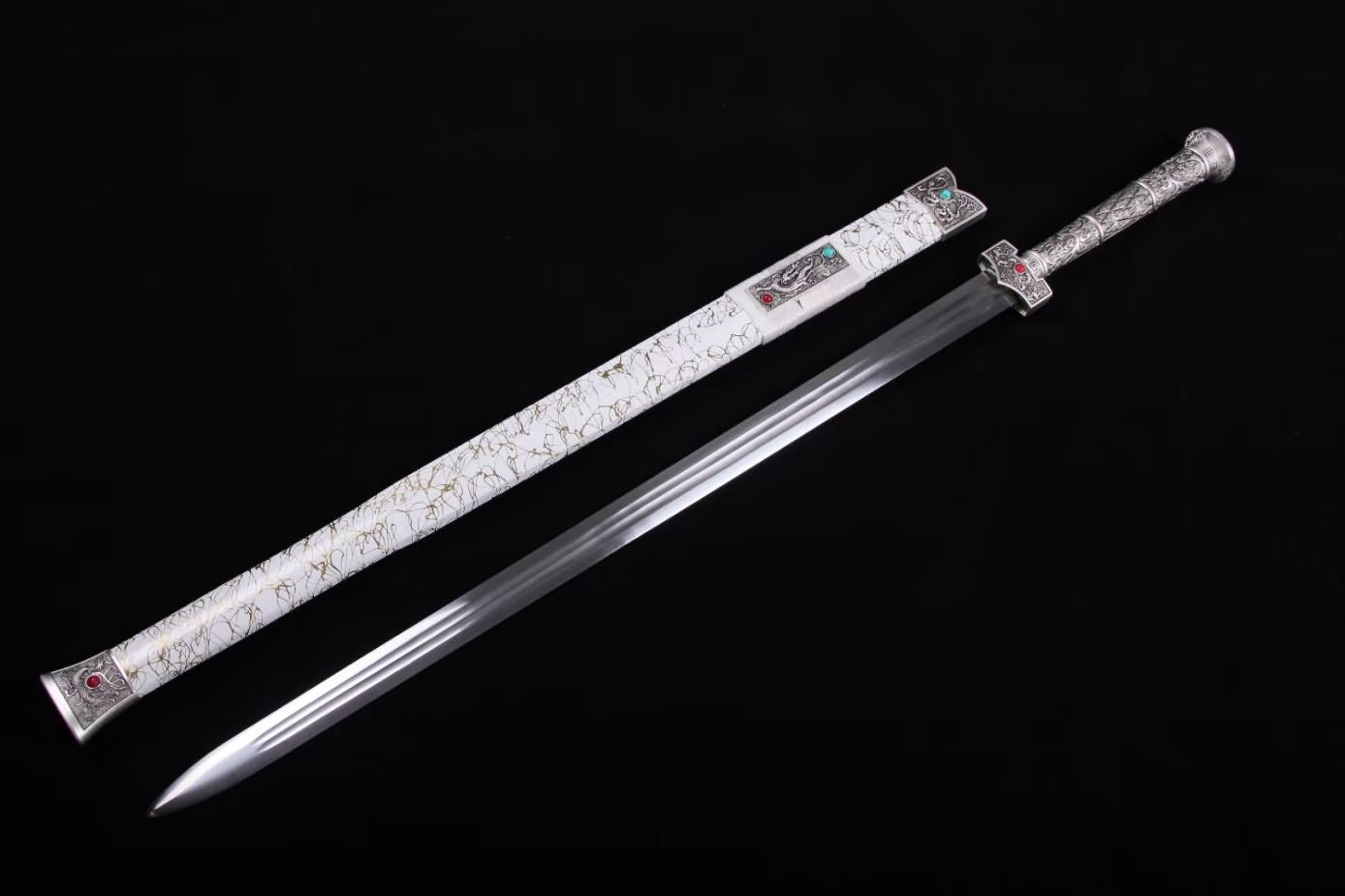 Han jian swords Forged high Carbon Steel Blade,Alloy Fittings,White Scabbard,LOONGSWORD