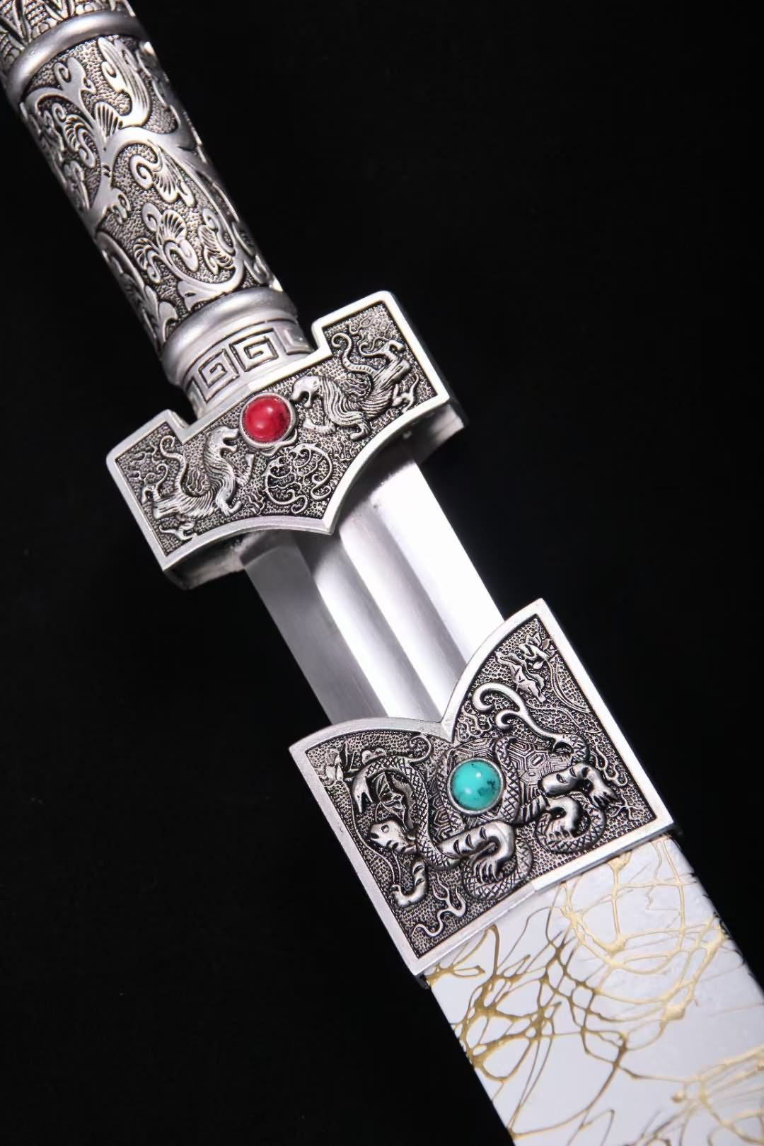 Han jian swords Forged high Carbon Steel Blade,Alloy Fittings,White Scabbard,LOONGSWORD