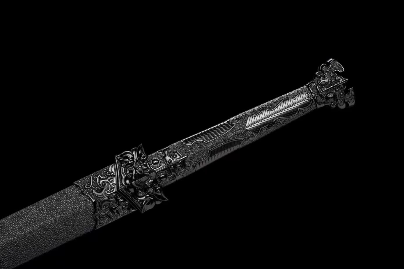 Han jian Swords Forged Manganese Steel Hollow Blade,Black Scabbard,Alloy Handle,LOONGSWORD