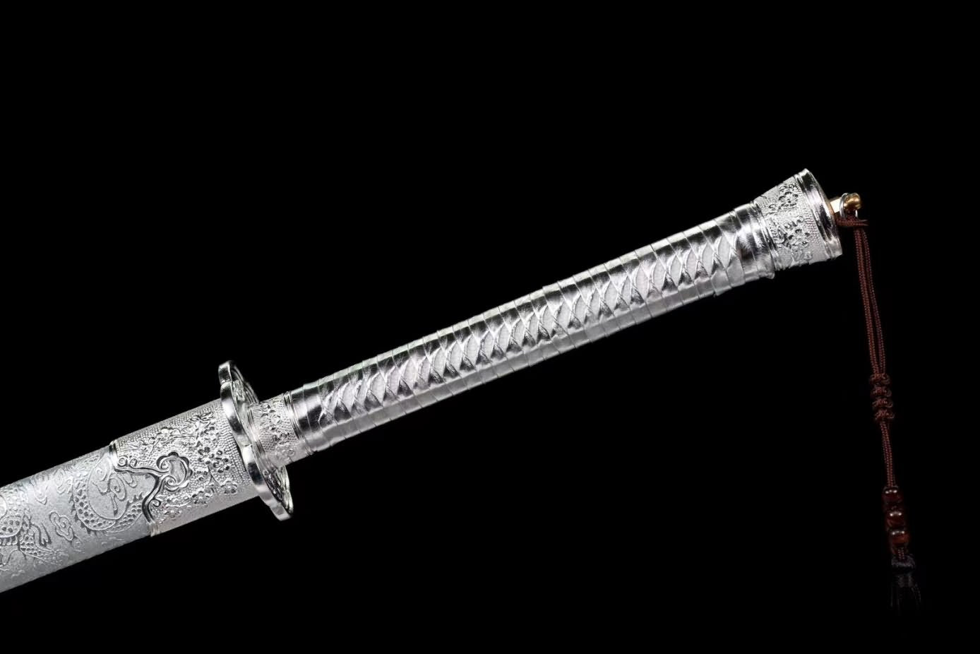 Yanling Swords Real,Forged Colored Blade,Alloy Fittings,Silver Scabbard,LOONGSWORD