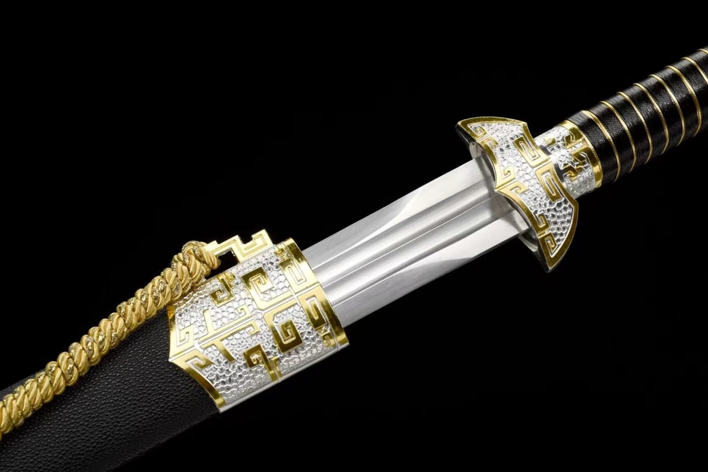 Chinese sword,Black Gold jian Forged high Carbon Steel Blade,Alloy Fittings,PU Scabbard,LOONGSWORD