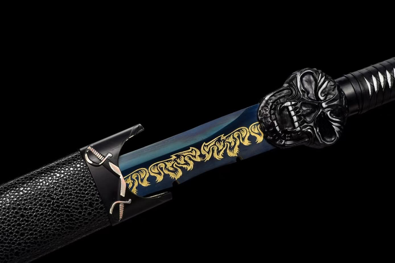 LOONGSWORD,Tang Knife Swords High Carbon Steel Etch Blades,Alloy Fittings,PU Scabbard