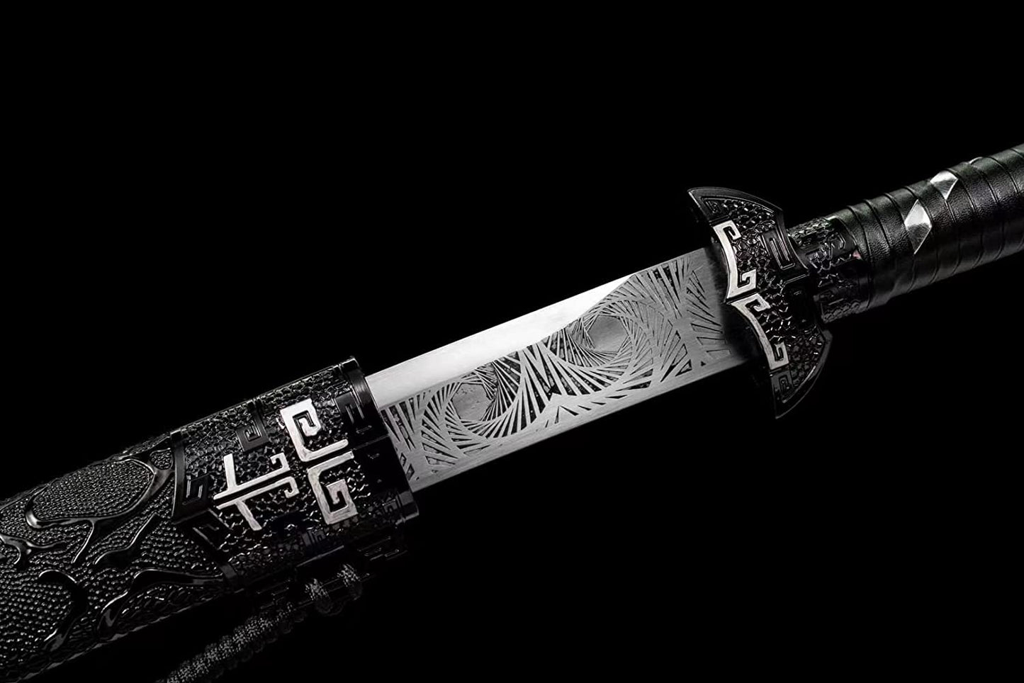 LOONGSWORD,Black Gold dao Swords High Carbon Steel Etch Blades,Alloy Fittings