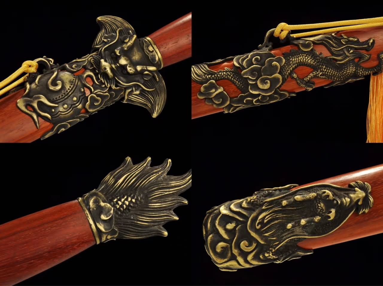 Loong Sword Chinese Swords Forged Damascus Steel Blade Redwood Scabbard Dragon Brass Fittings