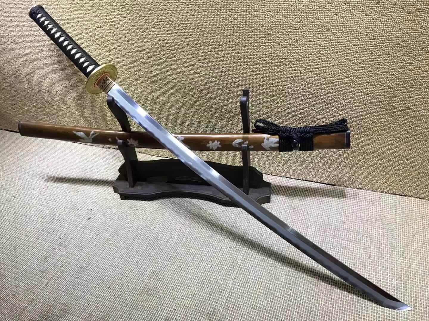 Katana(Damascus steel burn blade,Brass scabbard and fitted)Length 40" - Chinese sword shop