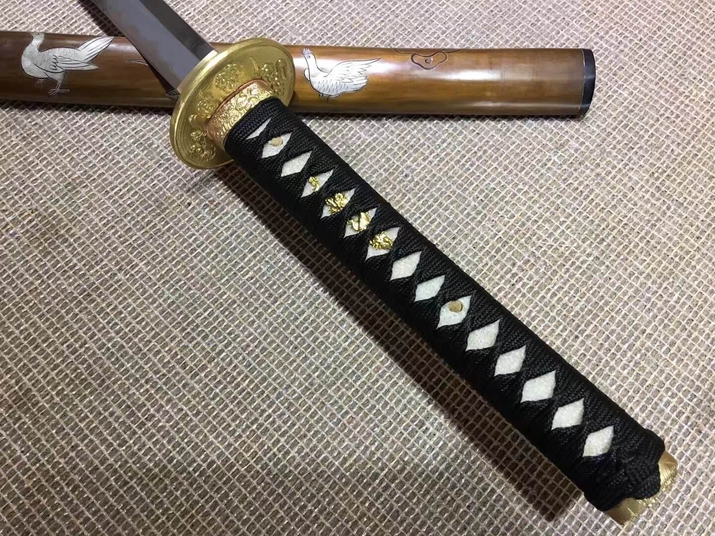 Katana(Damascus steel burn blade,Brass scabbard and fitted)Length 40" - Chinese sword shop