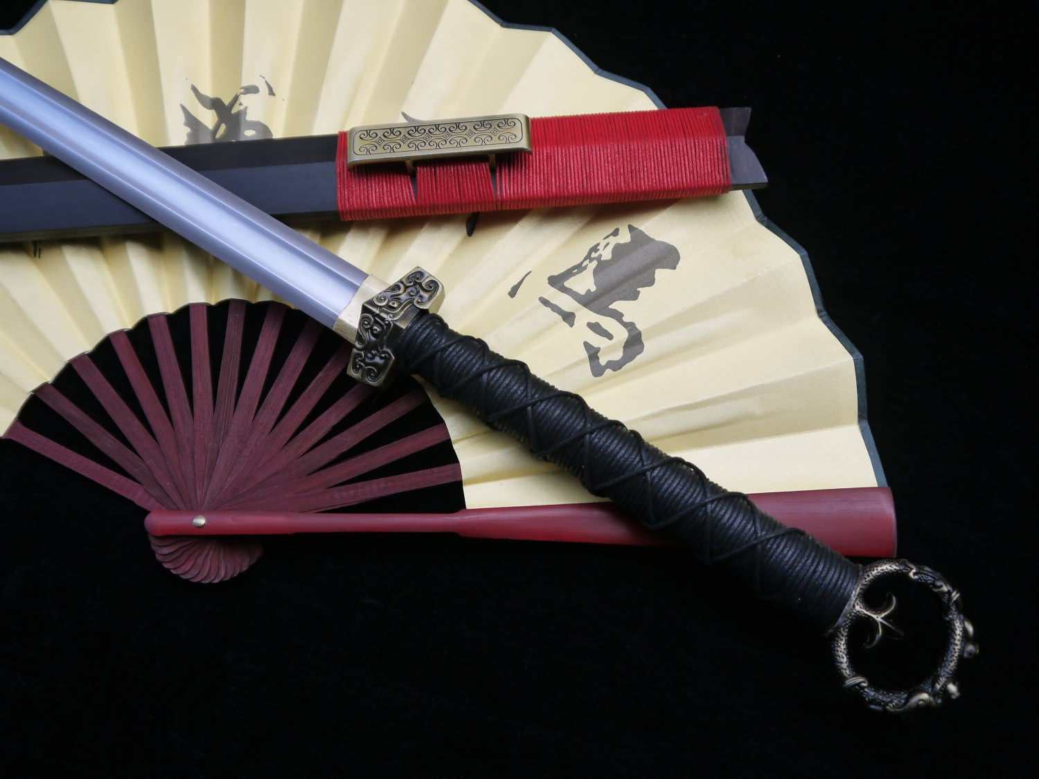 Han Dynasty sword,Damascus steel blade,Black wood,Alloy fitting,Length 37" - Chinese sword shop