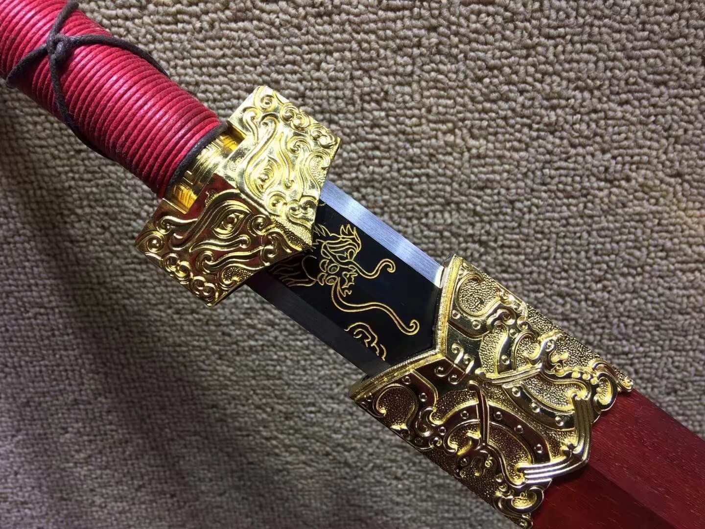 Han jian,High carbon steel blade,Red scabbard,Alloy fitting - Chinese sword shop