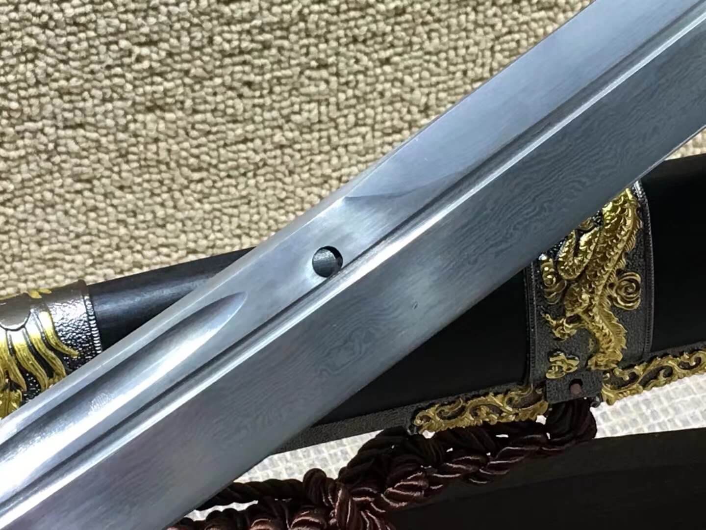 Cut horse broadsword(Damascus steel,Black wood scabbard,Alloy fittings)Length 42" - Chinese sword shop