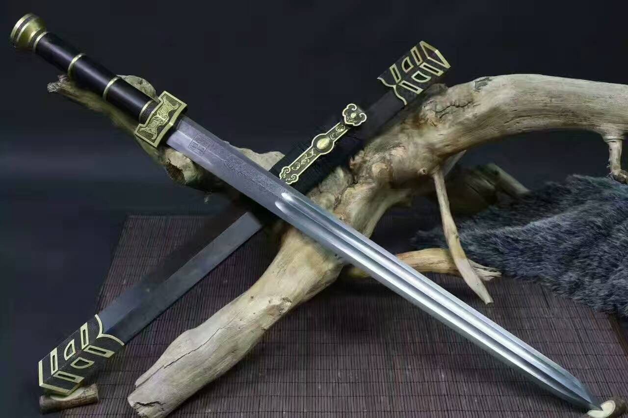 Ruyi sword(Folded steel blade,Alloy fitting,Black wood)Length 31" - Chinese sword shop