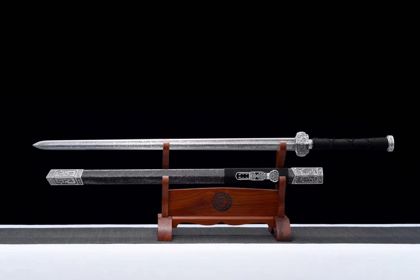 LOONGSWORD,Ruyi jian Tactical Swords High Carbon Steel Blade,Skin Scabbard,Alloy Fittings